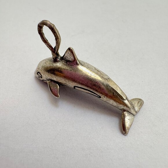 VTG Sterling Silver 925 Three Dimensional Dolphin Pendant Size 26mm Length - Picture 5 of 11